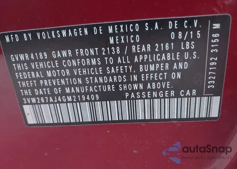 2016 Volkswagen Jetta 1.4T S z USA, uszkodzony, nr VIN 3VW267AJ4GM219409